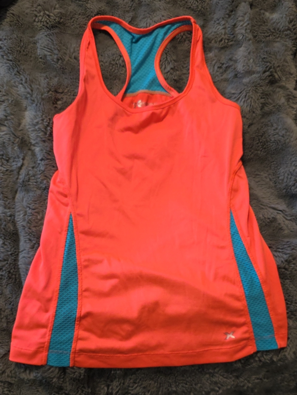 Xersion Coral Racerback Tank with Teal Side Panels